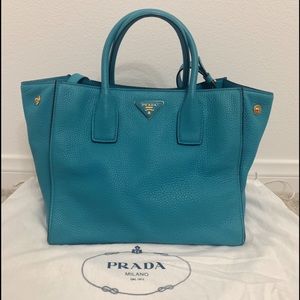 Prada vitello daino leather tote blue